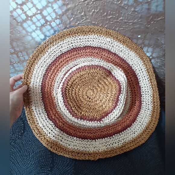 Zara Raffia Straw Striped Tan and Brown Floppy Sun Hat - Picture 6 of 14